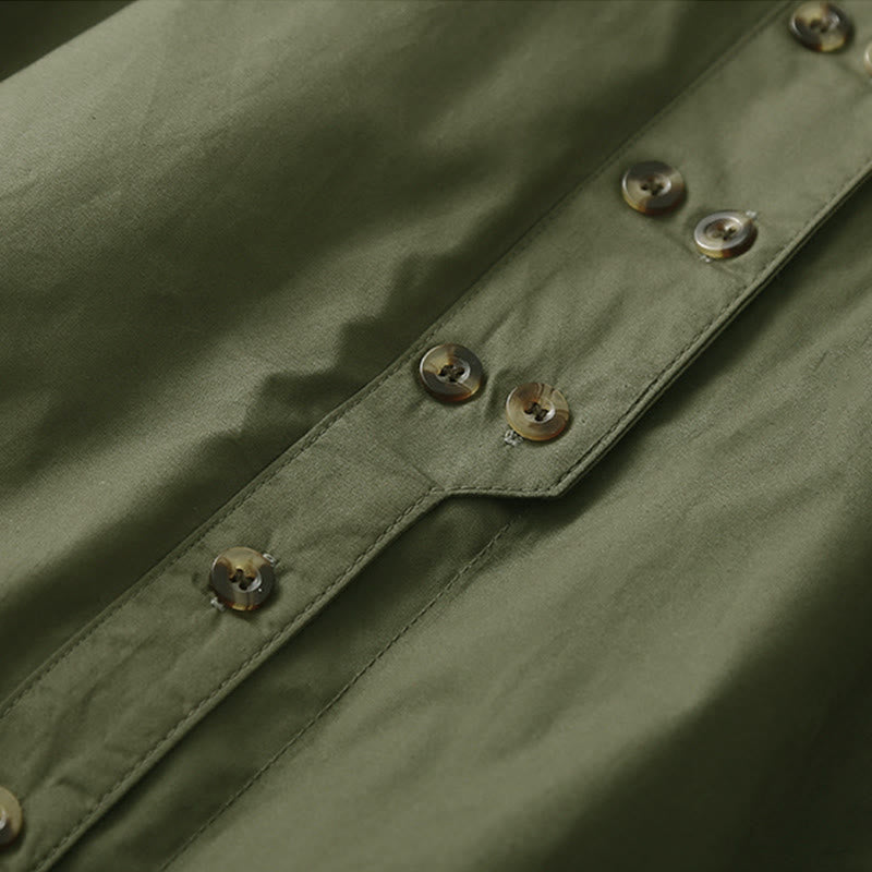 Buddha Stones Plain Double-breasted Long Sleeve Women's Cotton Lapel Shirt - image 2