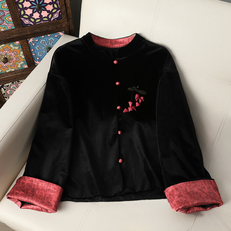 Buddha Stones Hanging Flower Design Women's Long Sleeve Thickened Jacket  - IndianRed -  US12，UK/AU16，EU44(4XL) - image 0