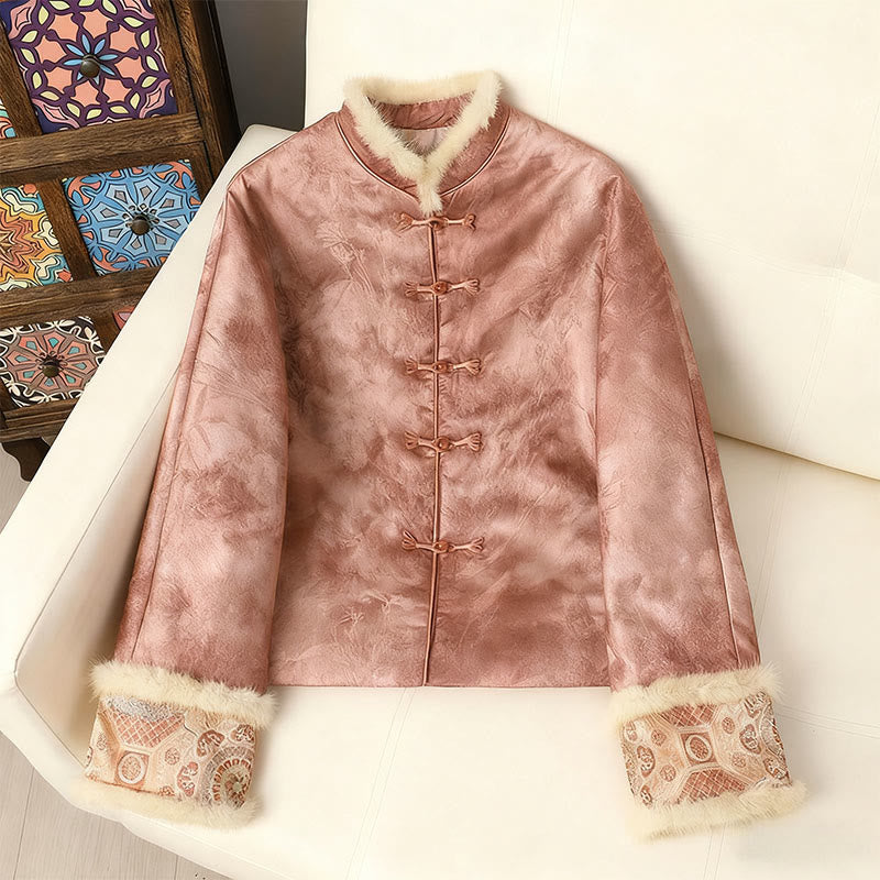 Buddha Stones Frog-Button Traditional Chinese Patterns Women's Long Sleeve Thickened Jacket  - Pink - US12，UK/AU16，EU44 (3XL) - image 17