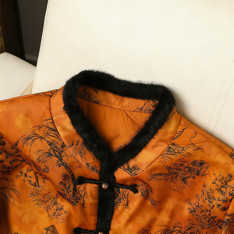 Buddha Stones Frog-button Flower Tree Pattern Women's Long Sleeve Thickened Jacket  - image 4