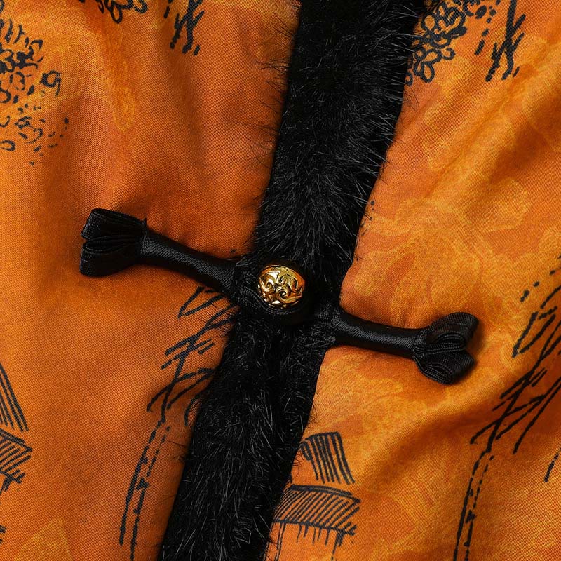 Buddha Stones Frog-button Flower Tree Pattern Women's Long Sleeve Thickened Jacket  - image 5