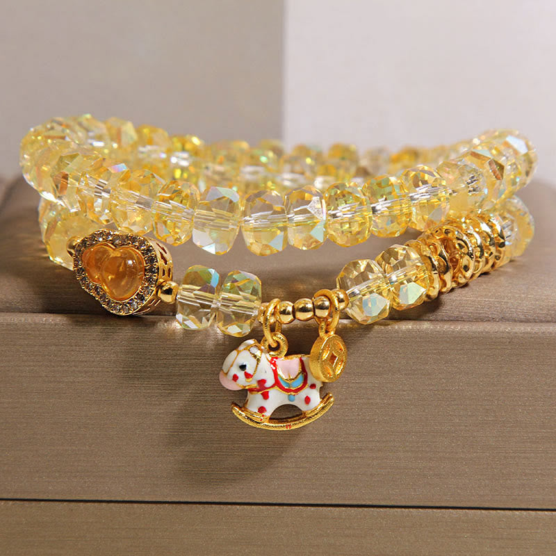 Buddha Stones Chinese Zodiac Year Of The Horse Crystal Glass Copper Coin Gourd Double Wrap Bracelet - Yellow(Wrist Circumference: 14-15cm) - image 1