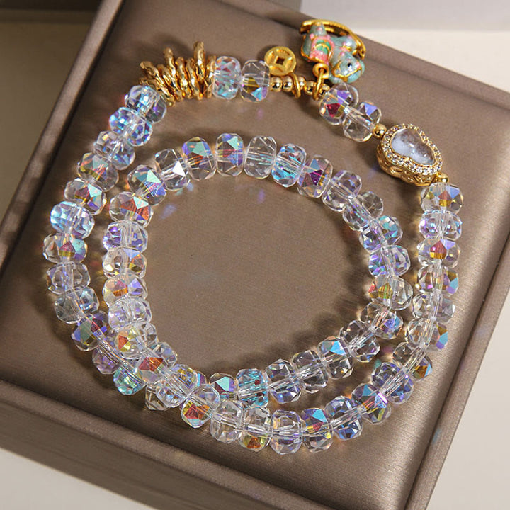 Buddha Stones Chinese Zodiac Year Of The Horse Crystal Glass Copper Coin Gourd Double Wrap Bracelet - image 10