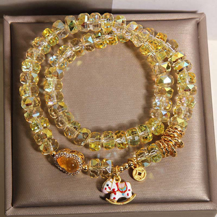 Buddha Stones Chinese Zodiac Year Of The Horse Crystal Glass Copper Coin Gourd Double Wrap Bracelet - image 5
