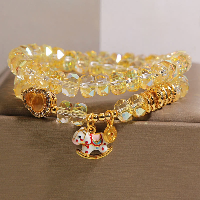 Buddha Stones Chinese Zodiac Year Of The Horse Crystal Glass Copper Coin Gourd Double Wrap Bracelet - image 6