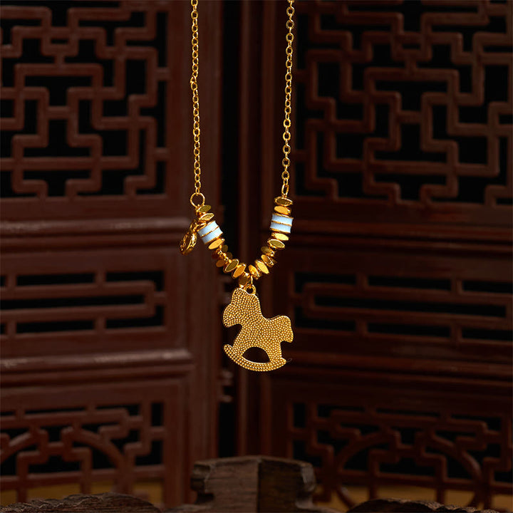 Buddha Stones Golden Year Of The Horse Copper Balance Luck Necklace Pendant - image 4
