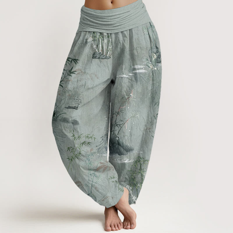Buddha Stones Cotton Casual Bamboo Rock Ink Painting Women's Elastic Waist Harem Pants - DarkSeaGreen - US22，UK/AU26，EU54 (6XL) - image 7