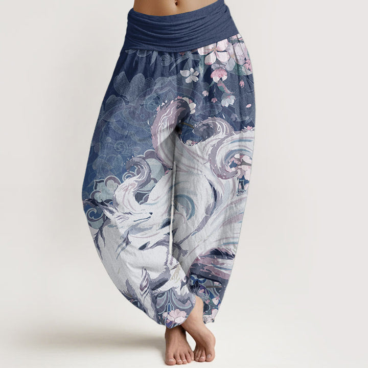 Buddha Stones Cotton Fox Cherry Blossoms Women's Elastic Waist Harem Pants - Navy - US22，UK/AU26，EU54 (6XL) - image 7