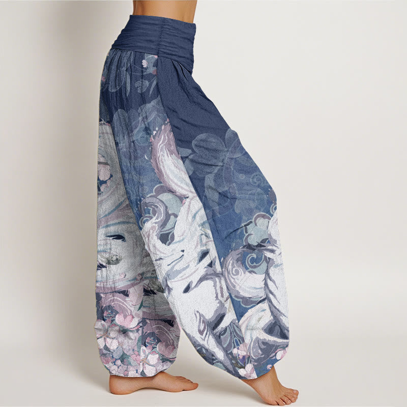Buddha Stones Cotton Fox Cherry Blossoms Women's Elastic Waist Harem Pants - image 9