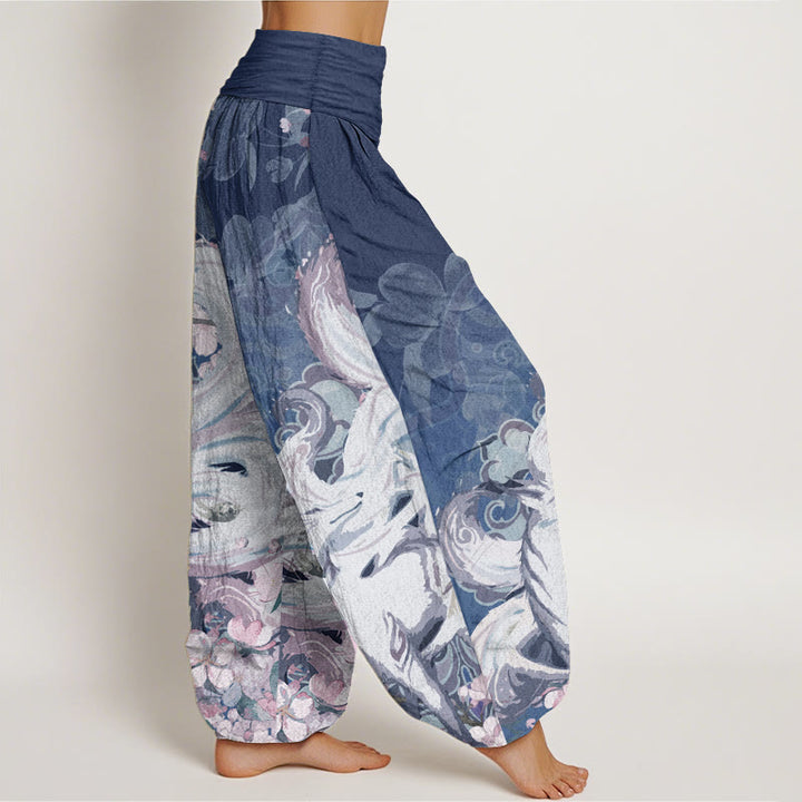 Buddha Stones Cotton Fox Cherry Blossoms Women's Elastic Waist Harem Pants - image 9