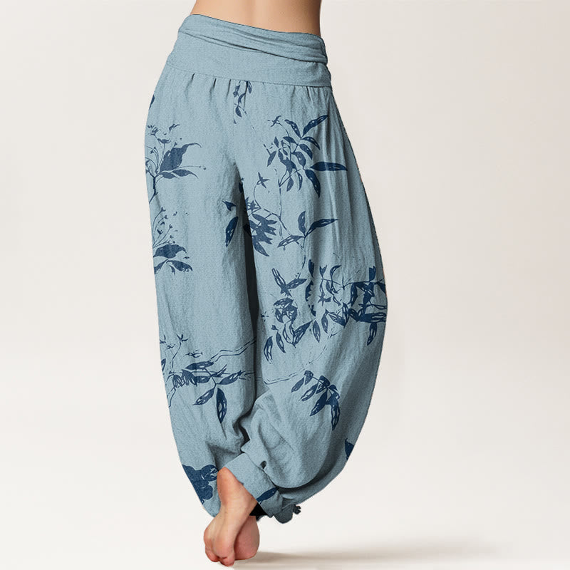 Buddha Stones Cotton Branch Pattern Women's Elastic Waist Harem Pants - image 5