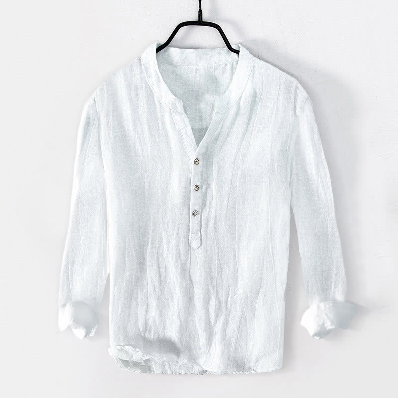 Buddha Stones Bright Koi Fish Lotus Pattern Half Buttons Men's Cotton Linen Long Sleeve Shirt - image 7