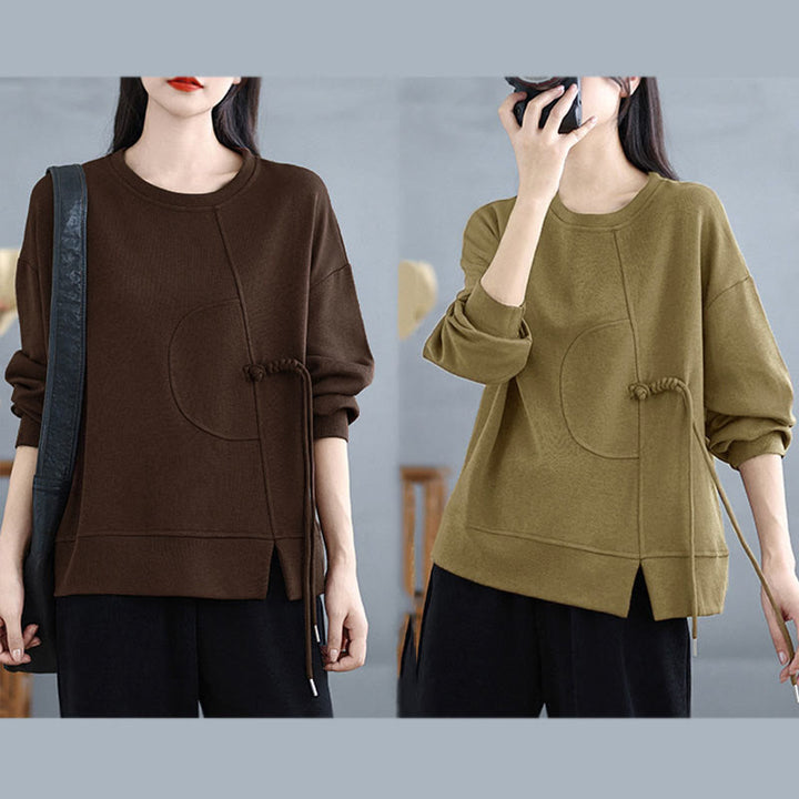 Buddha Stones Plain Frog-button Design Crew Neck Cotton Women's Long Sleeve Sweatshirt - image 25