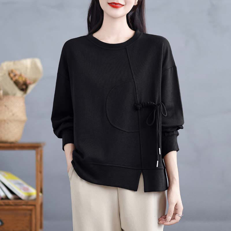 Buddha Stones Plain Frog-button Design Crew Neck Cotton Women's Long Sleeve Sweatshirt - Black - US12，UK/AU16，EU44 (3XL) - image 16