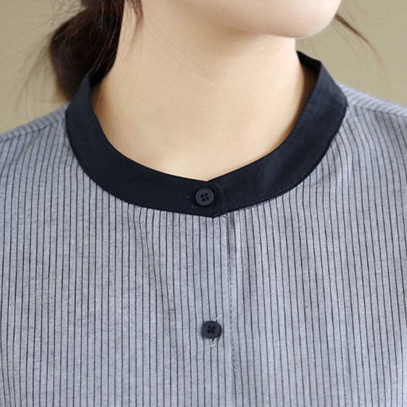 Buddha Stones Fall Plaid Striped Pattern Ruffled Hem Buttons Women's Cotton Long Sleeve Shirt - image 16