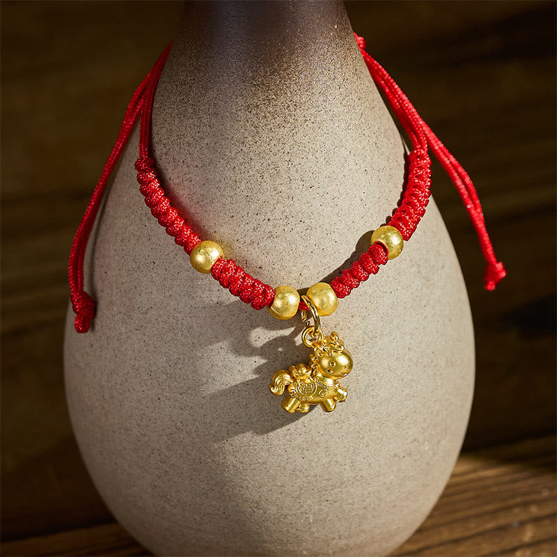 Buddha Stones Golden Year Of The Horse Red String Copper Strength Braided Bracelet - image 6