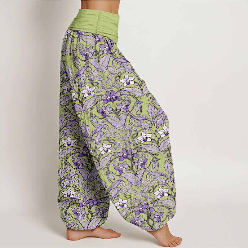 Buddha Stones Cotton Star Shaped Flowers Leaves Pattern Women's Elastic Waist Harem Pants - image 2