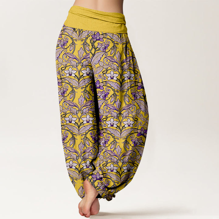 Buddha Stones Cotton Star Shaped Flowers Leaves Pattern Women's Elastic Waist Harem Pants - image 6