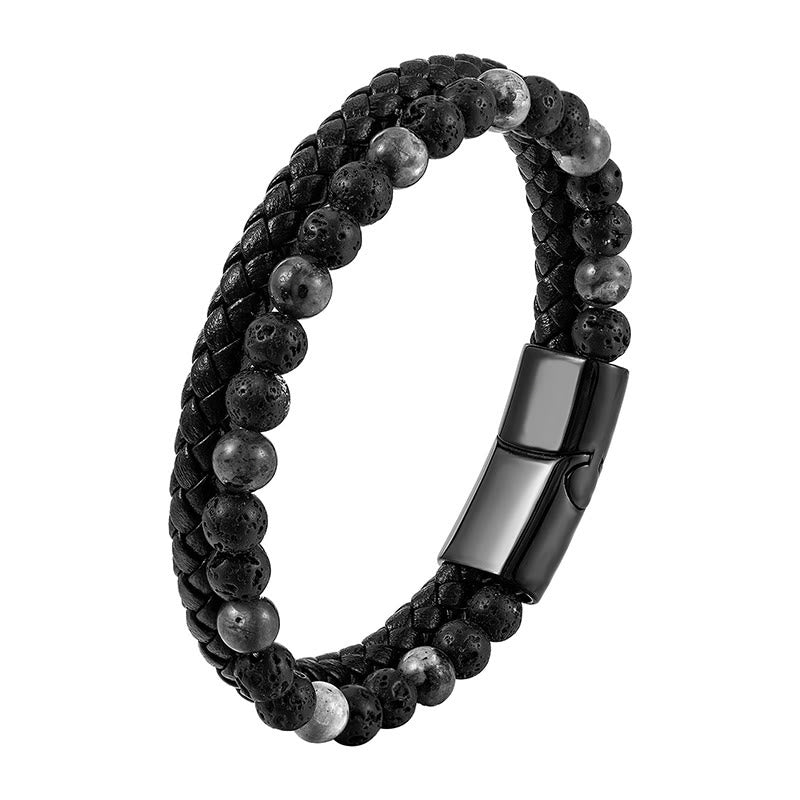 Buddha Stones Lava Rock Titanium Steel Calm Leather Bracelet - image 9
