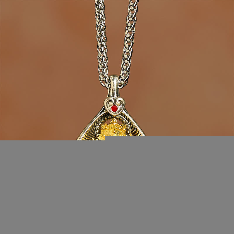 Buddha Stones Green Tara Shakyamuni Buddha Copper Plated Silver Curb Chain Luck Pendant Necklace - image 3