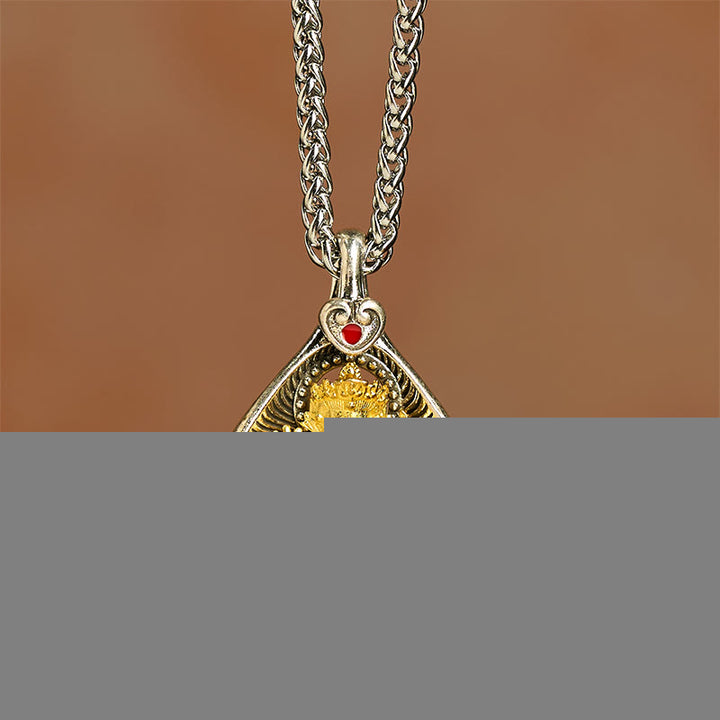 Buddha Stones Green Tara Shakyamuni Buddha Copper Plated Silver Curb Chain Luck Pendant Necklace - image 3