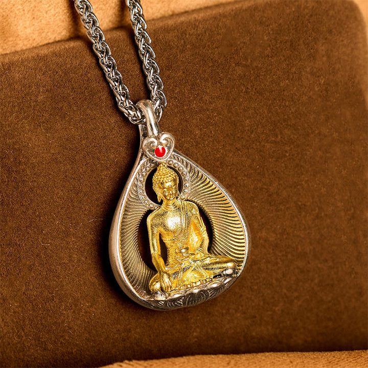 Buddha Stones Green Tara Shakyamuni Buddha Copper Plated Silver Curb Chain Luck Pendant Necklace - image 10