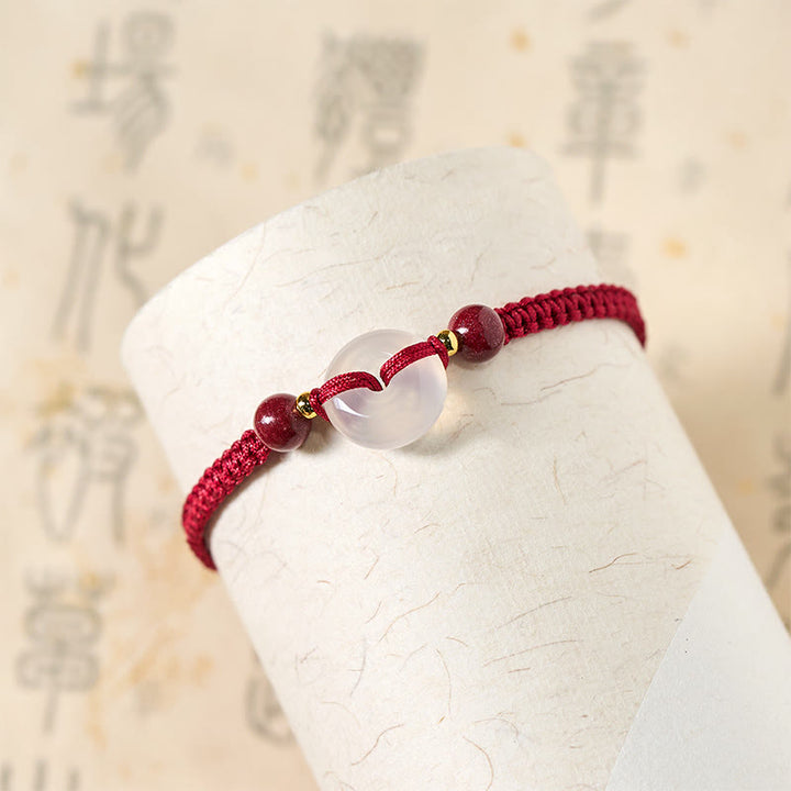 Buddha Stones Peace Buckle White Agate Flat Knot Diamond Knot Red String Connection Bracelet - image 4