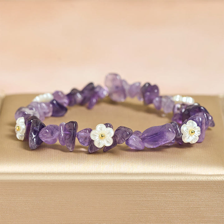 Buddha Stones Irregular Crystal Flower Design Amethyst White Crystal Balance Bracelet - image 1