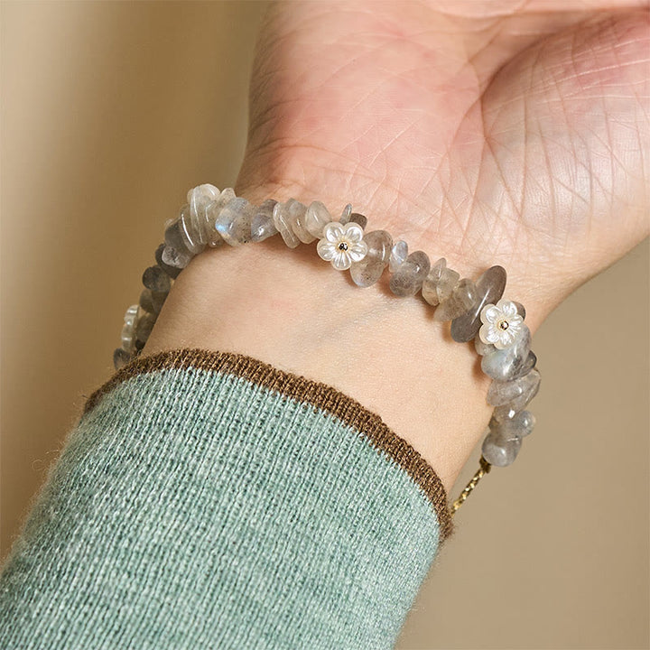 Buddha Stones Irregular Crystal Flower Design Amethyst White Crystal Balance Bracelet - image 23
