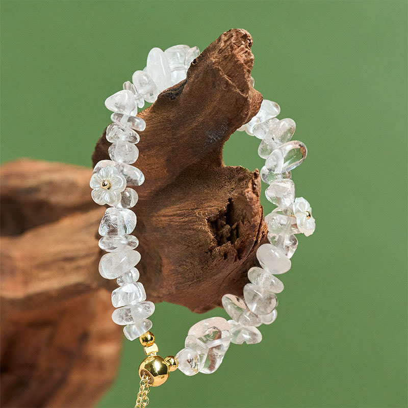 Buddha Stones Irregular Crystal Flower Design Amethyst White Crystal Balance Bracelet - image 12
