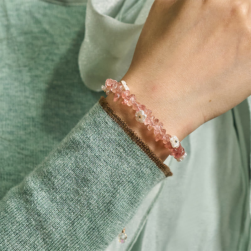 Buddha Stones Irregular Crystal Flower Design Amethyst White Crystal Balance Bracelet - image 46