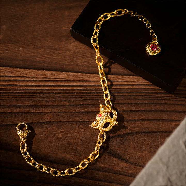 Buddha Stones 24k Gold Plated Brass Fox Design Heart Charm Chain Bracelet - Brass(Wrist Circumference: 16-19cm) - image 0
