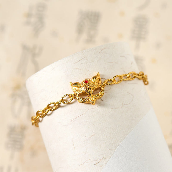 Buddha Stones 24k Gold Plated Brass Fox Design Heart Charm Chain Bracelet - image 3