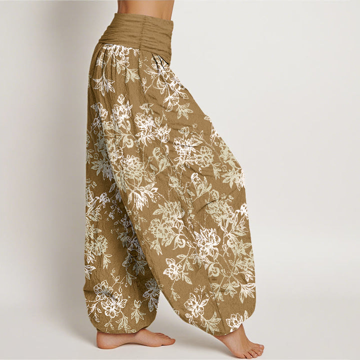 Buddha Stones Cotton Retro Layered Petals Pattern Women's Elastic Waist Harem Pants - image 7