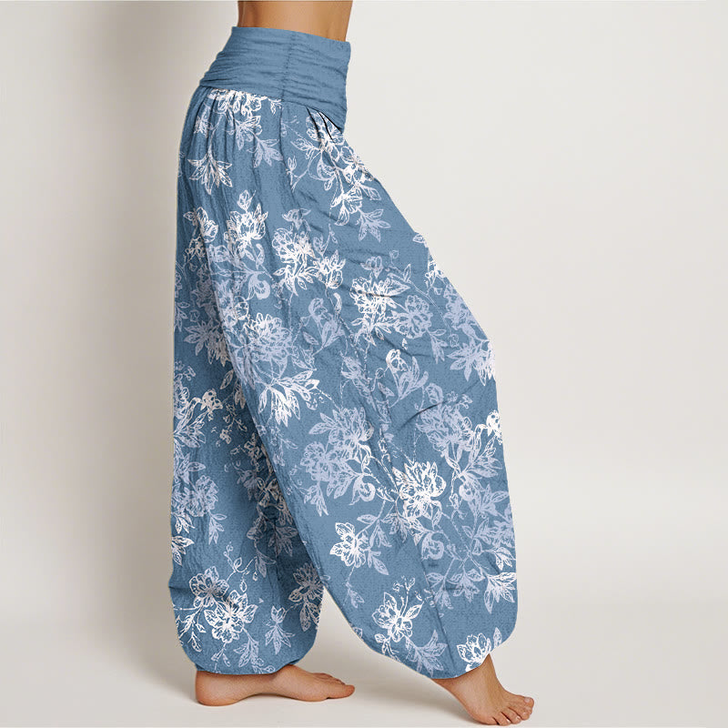 Buddha Stones Cotton Retro Layered Petals Pattern Women's Elastic Waist Harem Pants - image 10