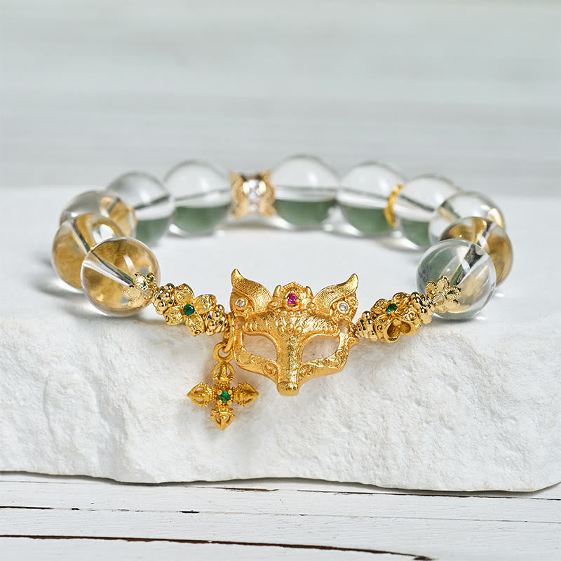 Buddha Stones Fox Cross Charm White Crystal Beaded Protection Bracelet - image 3