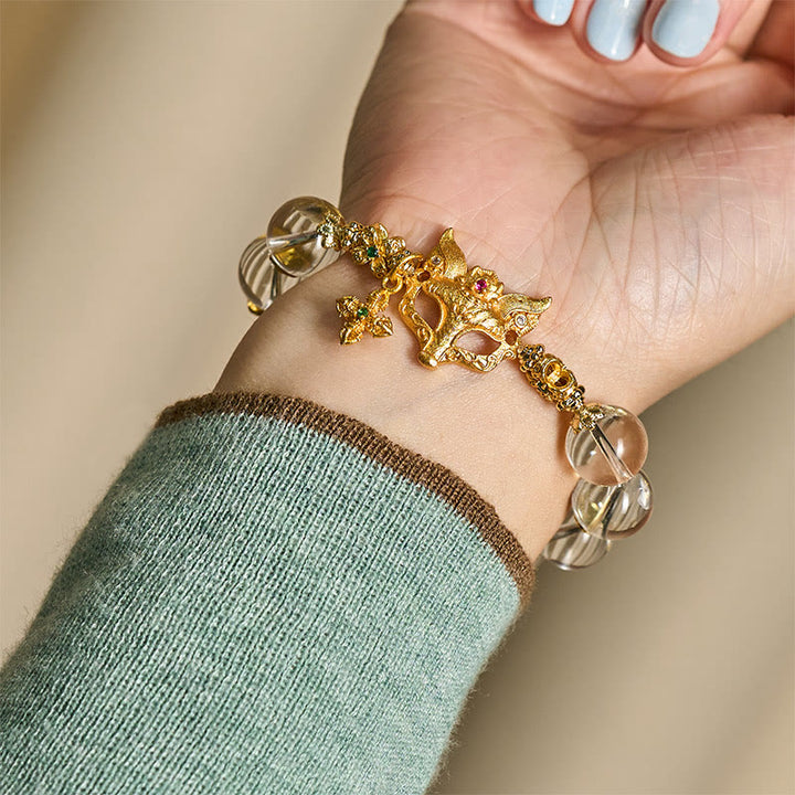 Buddha Stones Fox Cross Charm White Crystal Beaded Protection Bracelet - image 8