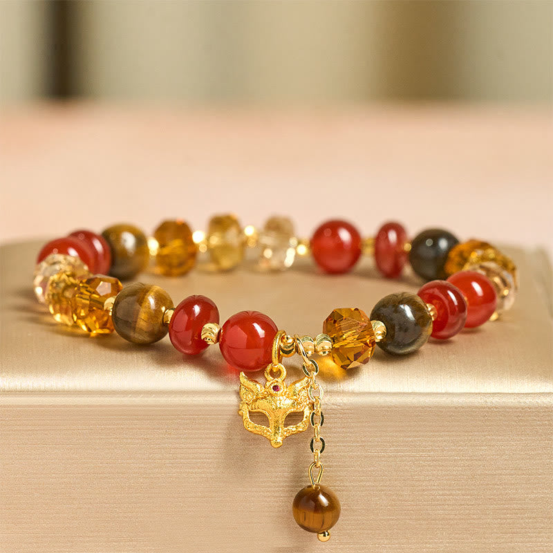 Buddha Stones Red Agate Tiger Eye Fox Charm Calm Beaded Bracelet - Red Agate(Wrist Circumference: 14-19cm) - image 0