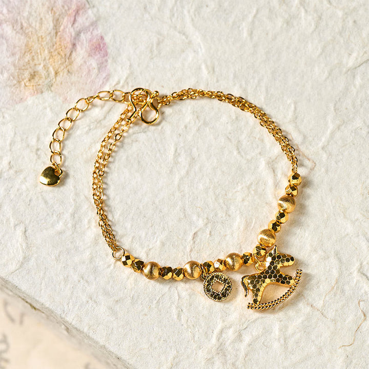 Buddha Stones Chinese Zodiac Year Of The Horse 24k Gold Plated Copper Coin Luck Bracelet - image 1