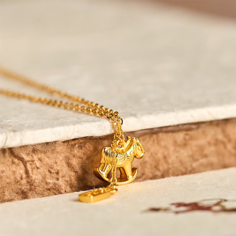 Buddha Stones Year Of The Horse 24k Gold Plated Copper Peaceful Necklace Pendant - image 1