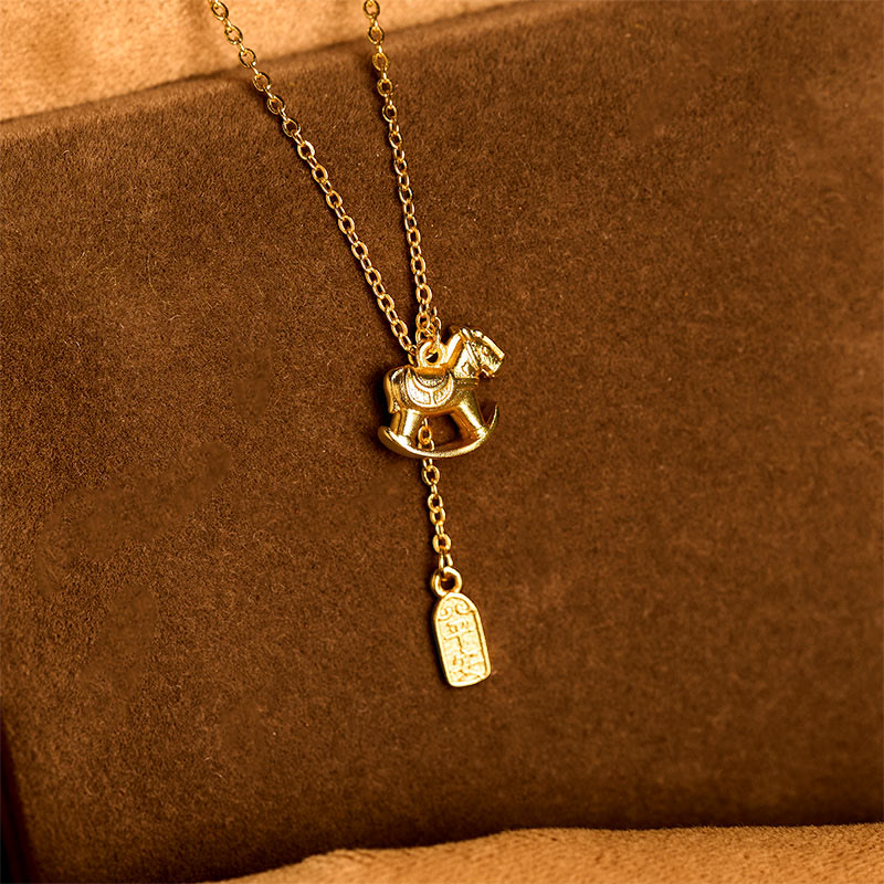 Buddha Stones Year Of The Horse 24k Gold Plated Copper Peaceful Necklace Pendant - image 4