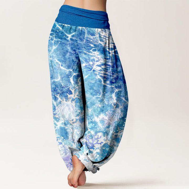 Buddha Stones Cotton Lively Ocean Seashells Coral Pattern Women's Elastic Waist Harem Pants - image 1