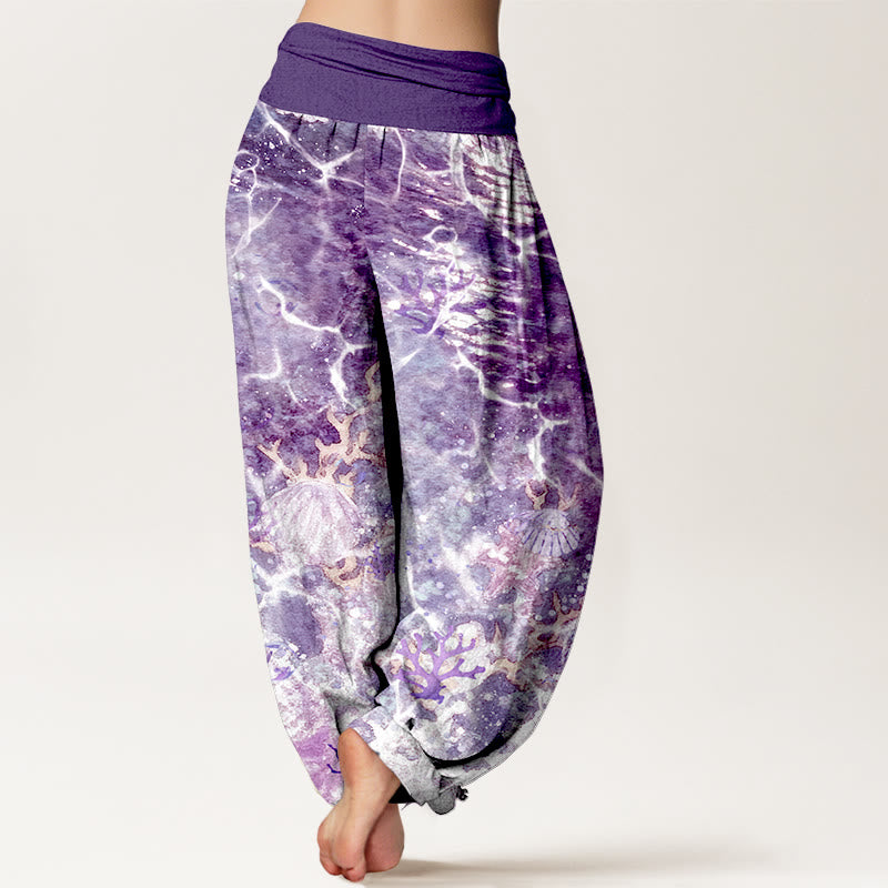Buddha Stones Cotton Lively Ocean Seashells Coral Pattern Women's Elastic Waist Harem Pants - image 6
