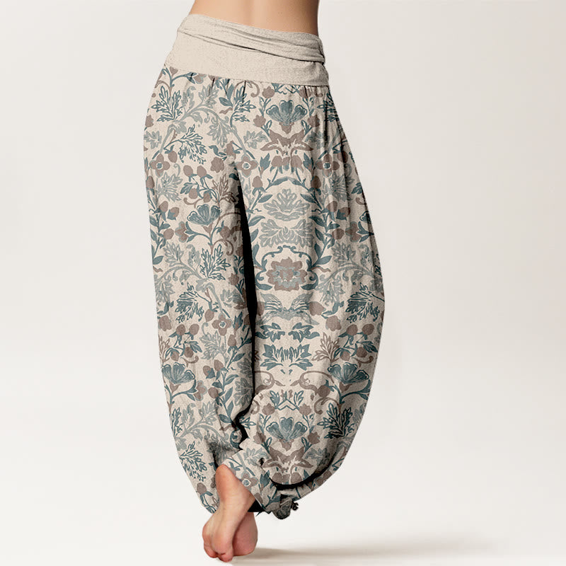 Buddha Stones Pure Cotton Complicated Flower Leaves Vine Pattern Women's Elastic Waist Harem Pants - image 12