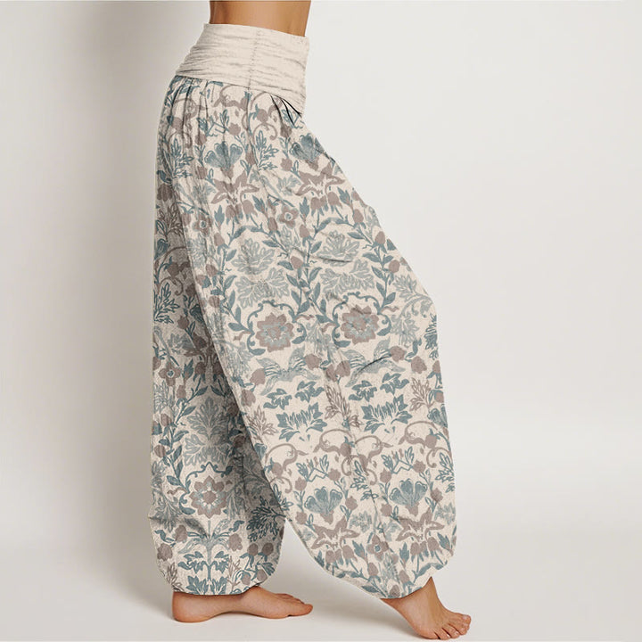 Buddha Stones Pure Cotton Complicated Flower Leaves Vine Pattern Women's Elastic Waist Harem Pants - image 13