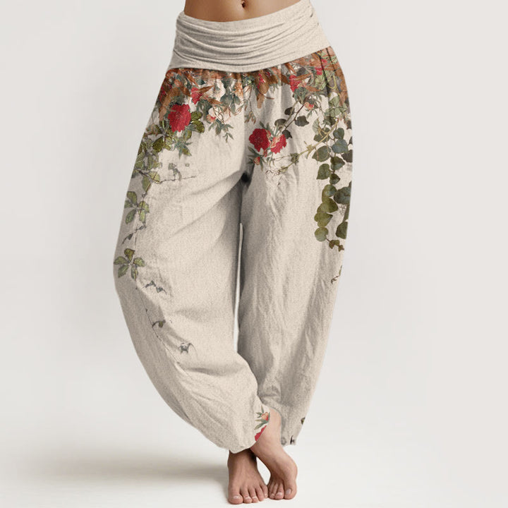 Buddha Stones Pure Cotton Colourful Flower Leaves Patterns Women's Elastic Waist Harem Pants - Beige - US16，UK/AU20，EU48 (3XL) - image 8