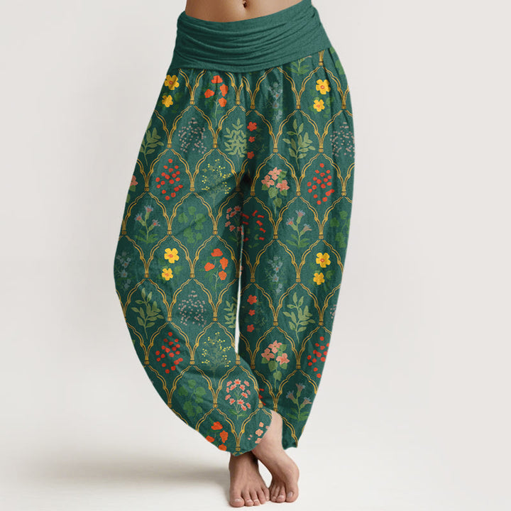 Buddha Stones Pure Cotton Brilliant Flowers Berries Leaves Pattern Women's Elastic Waist Harem Pants - Green - US16，UK/AU20，EU48 (3XL) - image 5