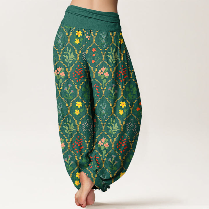 Buddha Stones Pure Cotton Brilliant Flowers Berries Leaves Pattern Women's Elastic Waist Harem Pants - image 6