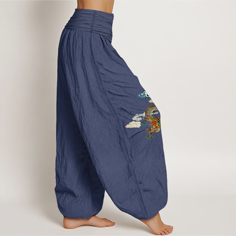 Buddha Stones Pure Cotton Colorful Dragon Cloud Pattern Women's Elastic Waist Harem Pants - image 7