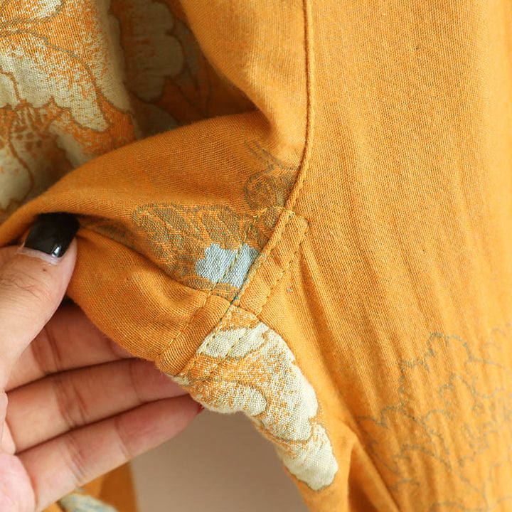 Buddha Stones 2pcs Frog-Button Printed Long Sleeve Cardigan Shirt Pants With Pockets Cotton Set  - image 10